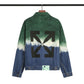 Chaqueta vaquera desgastada con efecto tie-dye degradado y efecto flecha de Off-White OW hecha a mano