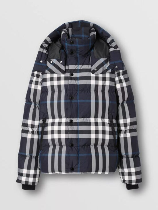 VESTE DOUDOUNE À CARREAUX À CAPUCHE AMOVIBLE BURBERRY