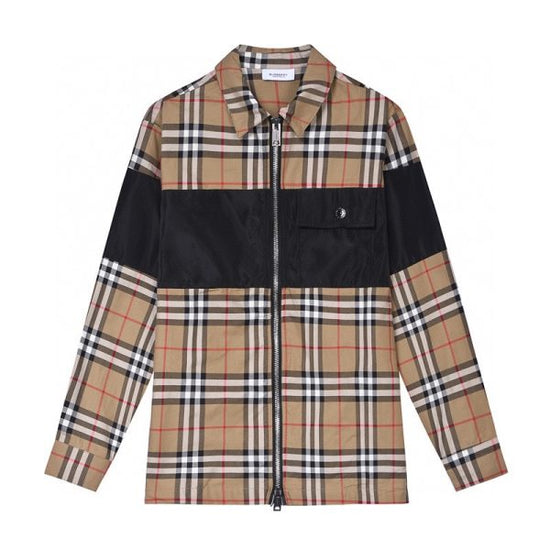 BURBERRY PLAID COLOR-BLOCKED ZIPPER JACKET