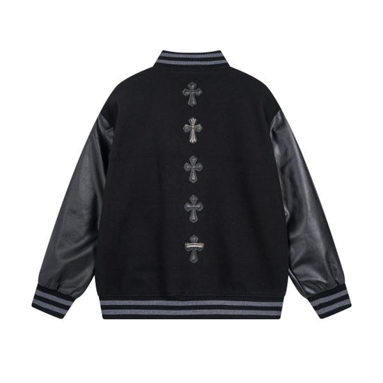 Chrome Hearts Embroidered Logo Leather Black Patchwork Jacket