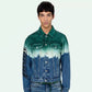 Chaqueta vaquera desgastada con efecto tie-dye degradado y efecto flecha de Off-White OW hecha a mano