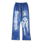 Hellstar Studios Blue Retro Mud Print Old Sports Casual Trousers Flared Pants