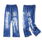 Hellstar Studios Blue Retro Mud Print Old Sports Casual Trousers Flared Pants