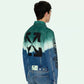 Chaqueta vaquera desgastada con efecto tie-dye degradado y efecto flecha de Off-White OW hecha a mano