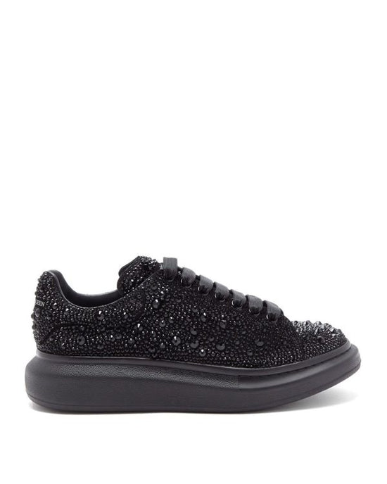 Baskets oversize en cuir noir ornées de cristaux Alexander McQueen