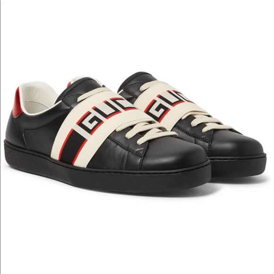 Gucci Ace Embroidered Sneaker with Pattern Strap – Black